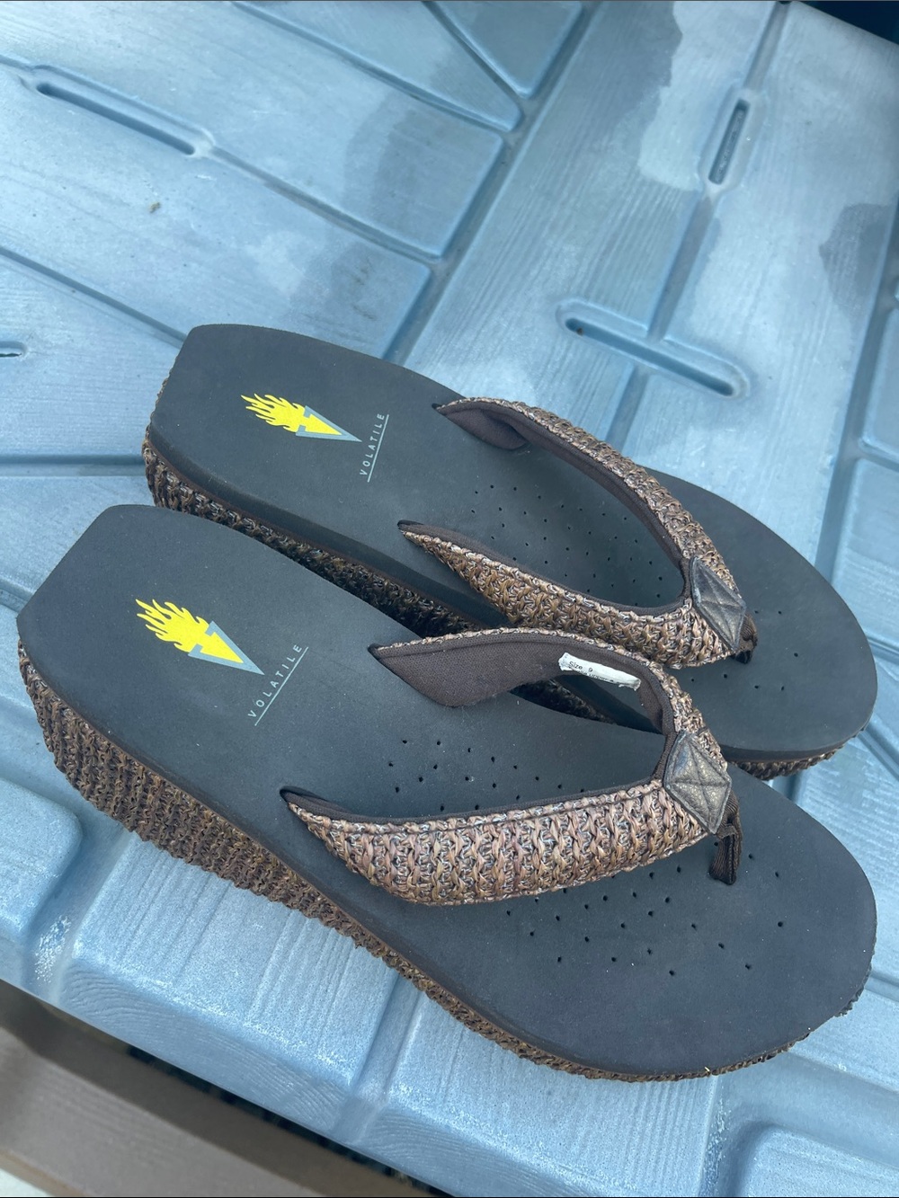 Volatile Brown Woven Platform Flip Sandals